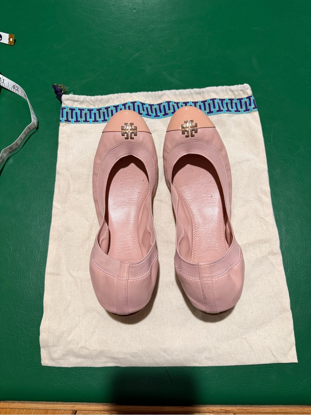 Tory Burch Pink Leather Logo Ballet Flats size 10.5